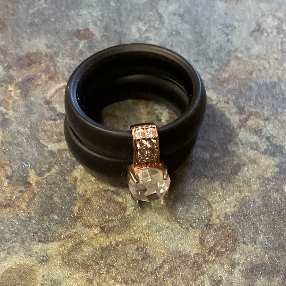 Silicone Double Gold-Tone Setting  Clear Stone Ring - Women Jewelry